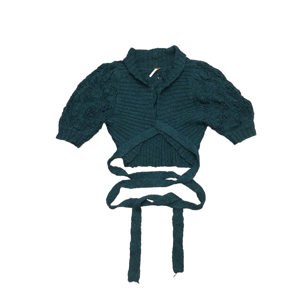 Free People Sweater Women's S Green Cardigan Open Knit Crop Front Tie Ribbed